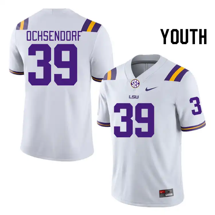 Youth LSU Tigers Blake Ochsendorf #39 White NCAA Football Jersey